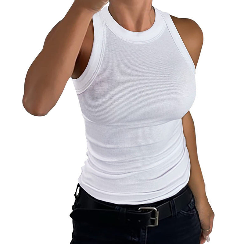 Solid-color Sleeveless Ribbed Tank Top For Women