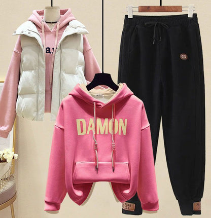 Forest-style Fleece-Lined Sweater Set A Street-Style Three-Piece Outfit For Women This FallWinter