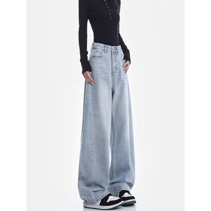 Light Blue High Waist Jeans Matchet Pants Women Straight