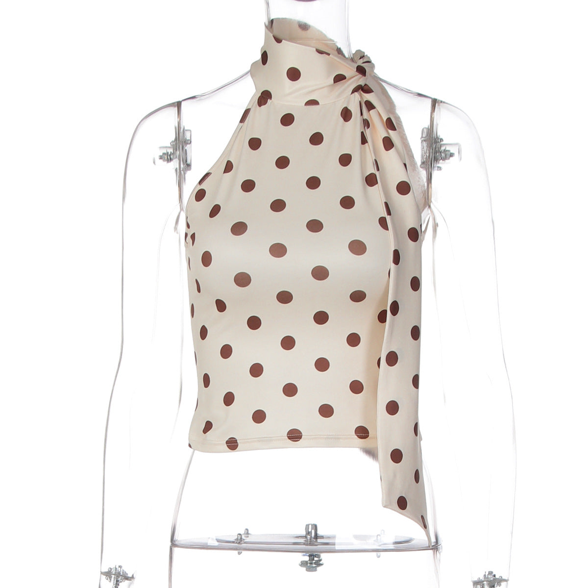 Lace-up Halterneck Sleeveless Printed Top For Women