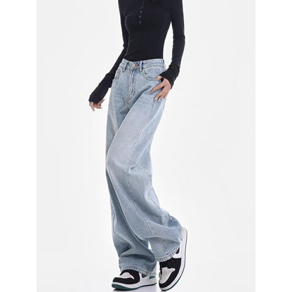 Light Blue High Waist Jeans Matchet Pants Women Straight