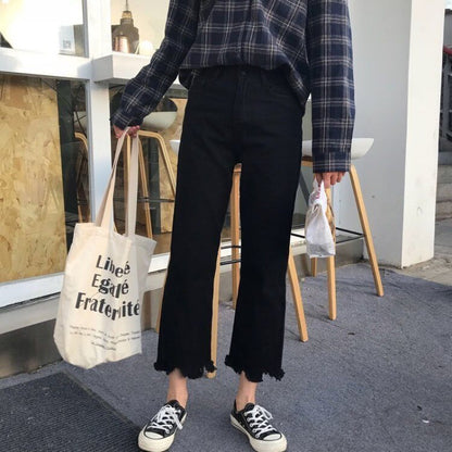 Flared Denim Jeans For Women Straight  Loose-fit Pants Retro