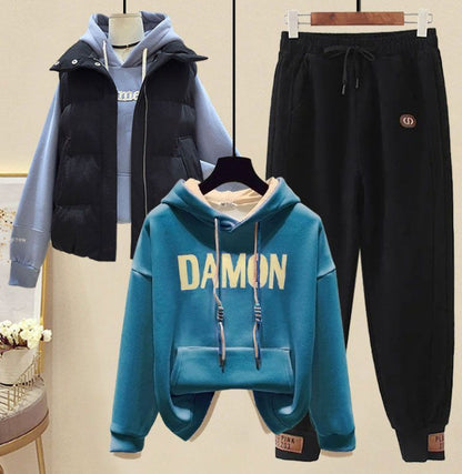 Forest-style Fleece-Lined Sweater Set A Street-Style Three-Piece Outfit For Women This FallWinter