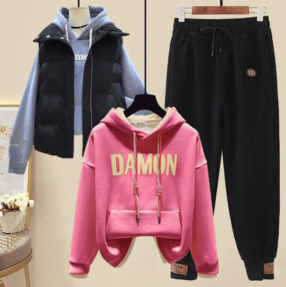 Forest-style Fleece-Lined Sweater Set A Street-Style Three-Piece Outfit For Women This FallWinter