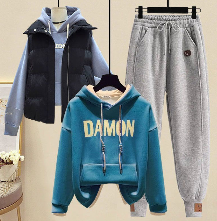 Forest-style Fleece-Lined Sweater Set A Street-Style Three-Piece Outfit For Women This FallWinter