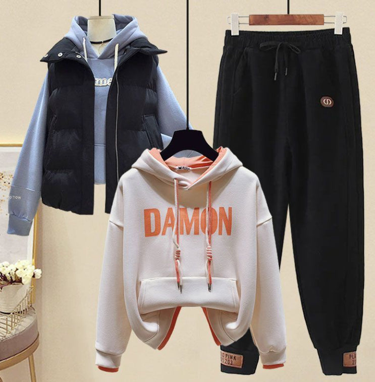 Forest-style Fleece-Lined Sweater Set A Street-Style Three-Piece Outfit For Women This FallWinter