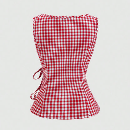 Plaid-print Sleeveless Top For Women
