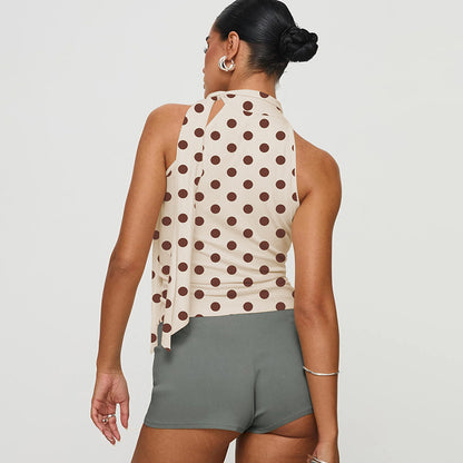 Lace-up Halterneck Sleeveless Printed Top For Women
