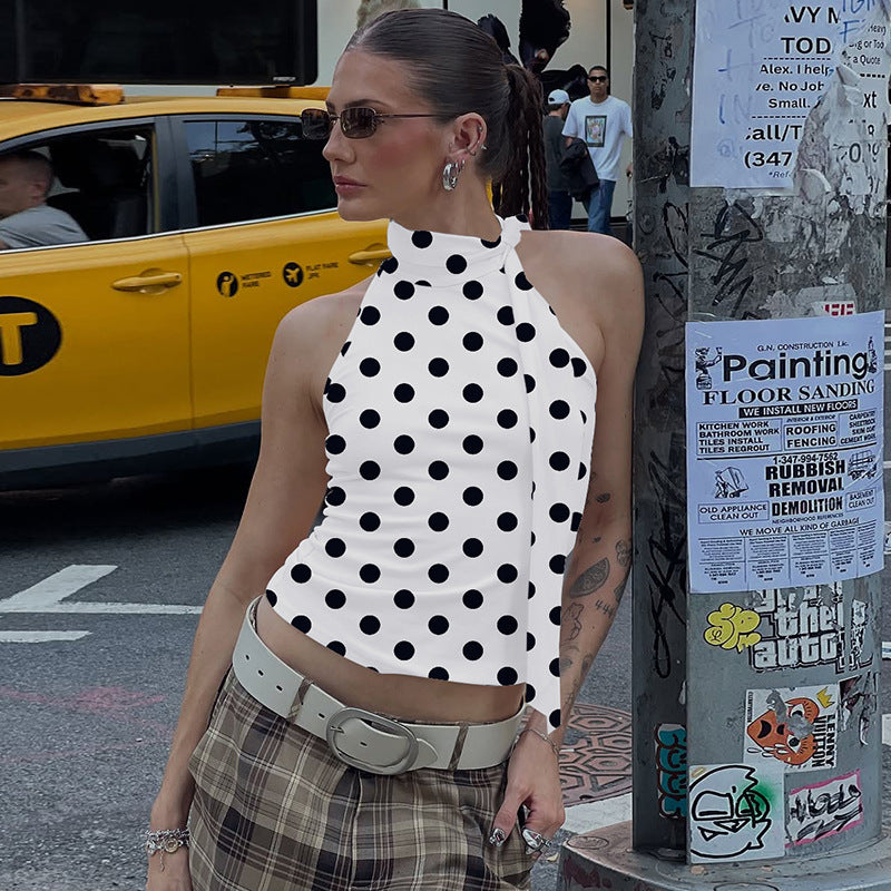 Lace-up Halterneck Sleeveless Printed Top For Women