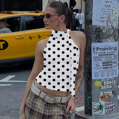 Lace-up Halterneck Sleeveless Printed Top For Women