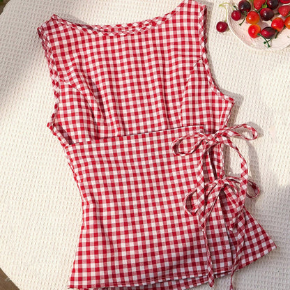 Plaid-print Sleeveless Top For Women