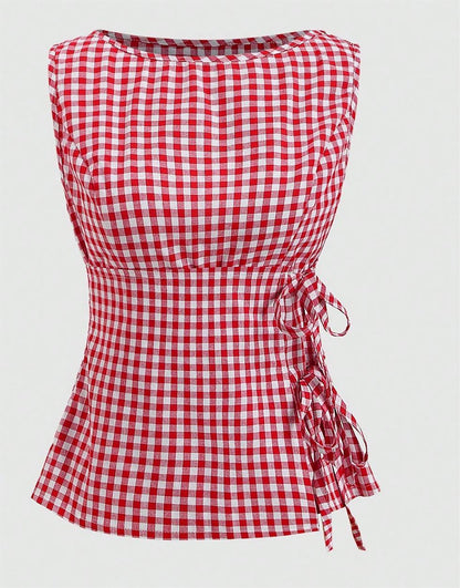 Plaid-print Sleeveless Top For Women